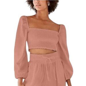 Aritzia Wilfred Inaya Smocked Blouse Size XXS Copper Pink